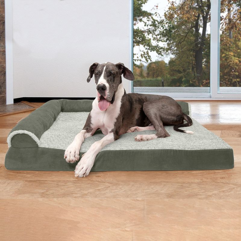 FurHaven Two-Tone Faux Fur & Suede Deluxe Chaise Lounge Orthopedic Sofa Dog Bed, 3 of 4