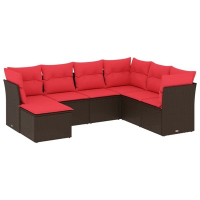 vidaXL 7 Piece Patio Sofa Set with Cushions Brown Poly Rattan