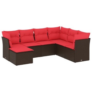 vidaXL 7 Piece Patio Sofa Set with Cushions Brown Poly Rattan - 1 of 4