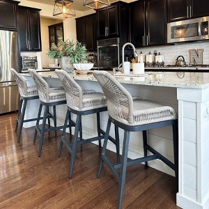 PURPLE LEAF Outdoor Counter Stools and Chairs (Set of 4) Rattan Barstools with Backrest and Footrest for Garden Pool, Includes Cushions - 1 of 4