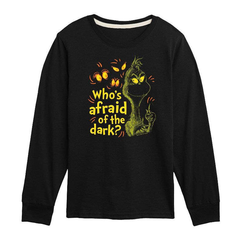 Boys' Dr. Seuss The Grinch Who's Afraid Of The Dark Long Sleeve Graphic T-Shirt - Black, 1 of 3