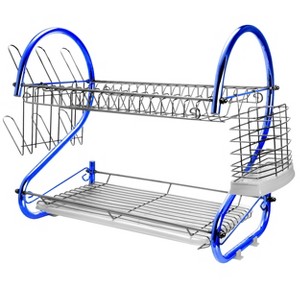 MegaChef 16 Inch Two Shelf Dish Rack in Blue - 1 of 4