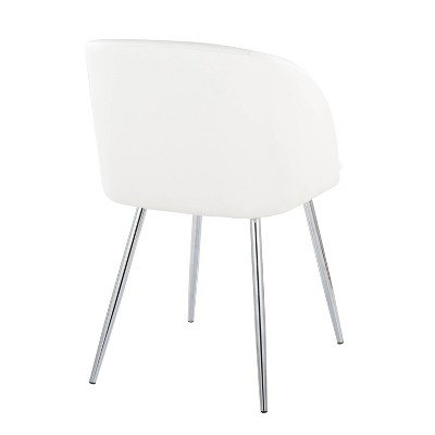 Set of 2 White Faux Leather and Chrome Dining Chairs