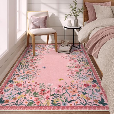 Lahome Short Velvet Geometric Floral Floor Mat-Natural Bio-Printed Soft Rug for Living Room, Bedroom, or Entryway