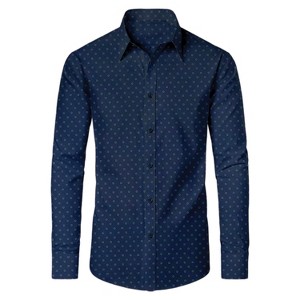 Galaxy By Harvic Men's Slim Fit  Long  Sleeve Stretch Printed Dress Shirts - 1 of 4