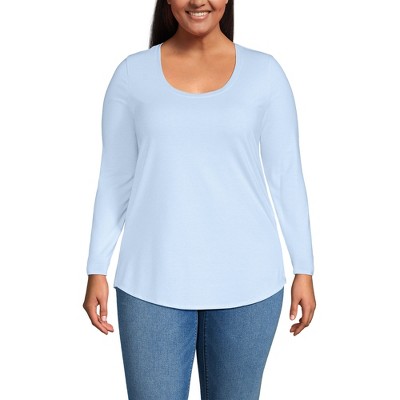 Lands' End Women's Plus Size Long Sleeve Power Performance Scoop Neck Curved Hem Tunic Tee