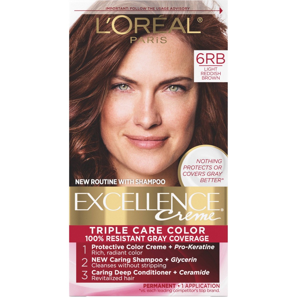 Photos - Hair Dye LOreal L'Oreal Paris Excellence Triple Protection Permanent Hair Color - 6.3 fl oz - 6RB Light Reddish Brown - 1 Kit 