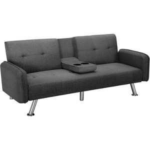30.7"D x 74.4"W x 29.7"H Dark Grey Sleeper Sofa Bed with Adjustable Backrest & Cup Holders - 1 of 1