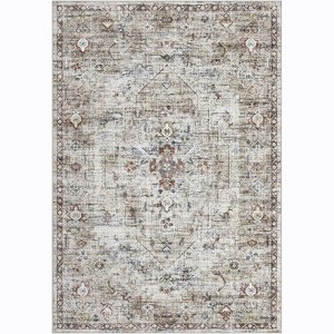 Vintage Washable Area Rugs with Non-Slip Backing, Oriental Distressed Print, Low Pile Stain-Resistant Carpet for Living Room, Bedroom - 1 of 4