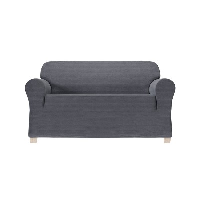 Chenille Stretch Loveseat Slipcover Cadet Blue - Zenna Home: Elastic-Fit, Machine Washable, Indoor Use