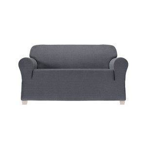 Chenille Stretch Loveseat Slipcover Cadet Blue - Zenna Home: Elastic-Fit, Machine Washable, Indoor Use - 1 of 4