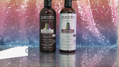 PURA D'OR Purple Shampoo & Conditioner (16oz x 2) ColorHarmony Biotin Set  For Bleached, Blonde, Silver & Color Treated Hair - Keratin, Bamboo Fiber