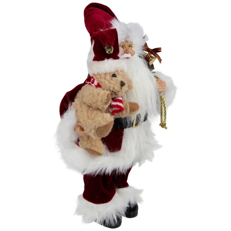 Northlight 12" Traditional Santa Claus Christmas Figure with Teddy Bear and Gift Bag, 3 of 6