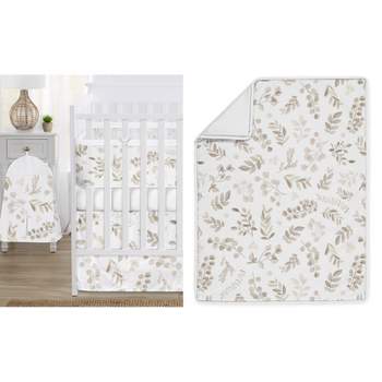 Sweet Jojo Designs Boy Girl Gender Neutral Unisex Crib Bedding + BreathableBaby Breathable Mesh Liner Botanical White Beige
