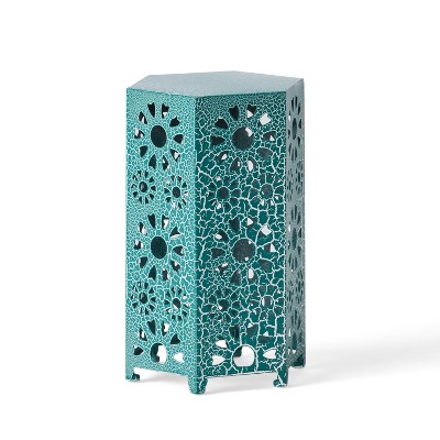 Teal Hexagon Iron Sunburst Outdoor Patio Side Table