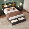Furnulem Full Size Bed Frame with Wood Headboard and Storage Shelf Metal Platform Bed Frame with Storage Drawers LED Lights and Charging Station Black - 3 of 4