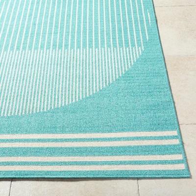 Heathr Turquoise and Ivory Geometric Synthetic Area Rug 2'5" x 4'5"