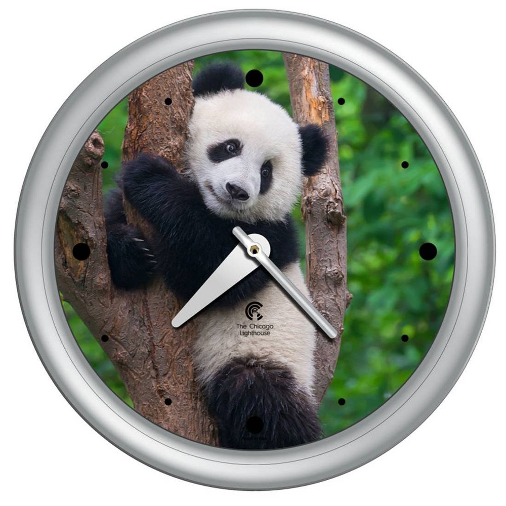 Photos - Wall Clock 14.5" Panda Contemporary Body Quartz Movement Decorative  Silver