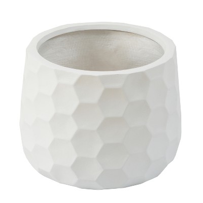 LuxenHome White MgO Geometric Design 12.2-inch Round Indoor Outdoor Planter