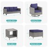 Sonkuki Outdoor 6-Piece Wicker Patio Conversation Set with 2 Rattan Swivel Rocking Chairs, Side Table, Ottoman and Navy Blue Cushion - 2 of 4