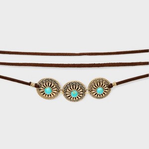 Adjustable Faux Leather Western Choker Necklace - Wild Fable™ Gold/Blue: Slide Closure, 80% Recycled Zinc - 1 of 4