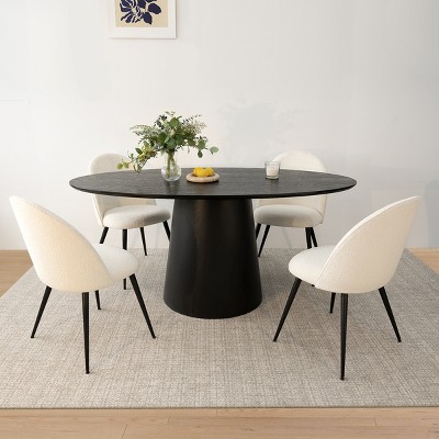 Beige Upholstered Side Chair with Black Metal Legs, Set of 4