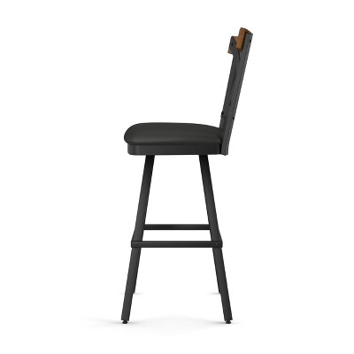 Rustic Farmhouse 28.5" Black Leather Swivel Stool with Crossback