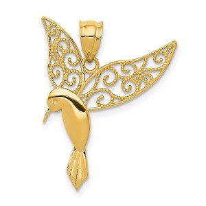 Black Bow Jewelry 14k Yellow Gold Filigree Hummingbird Pendant, 20mm (3/4 inch) - 1 of 4