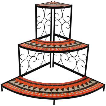 Sunnydaze Indoor/Outdoor Steel 3-Tiered Potted Flower Plant Corner Display Stand Shelf with Mosaic Tiled Top - 40"