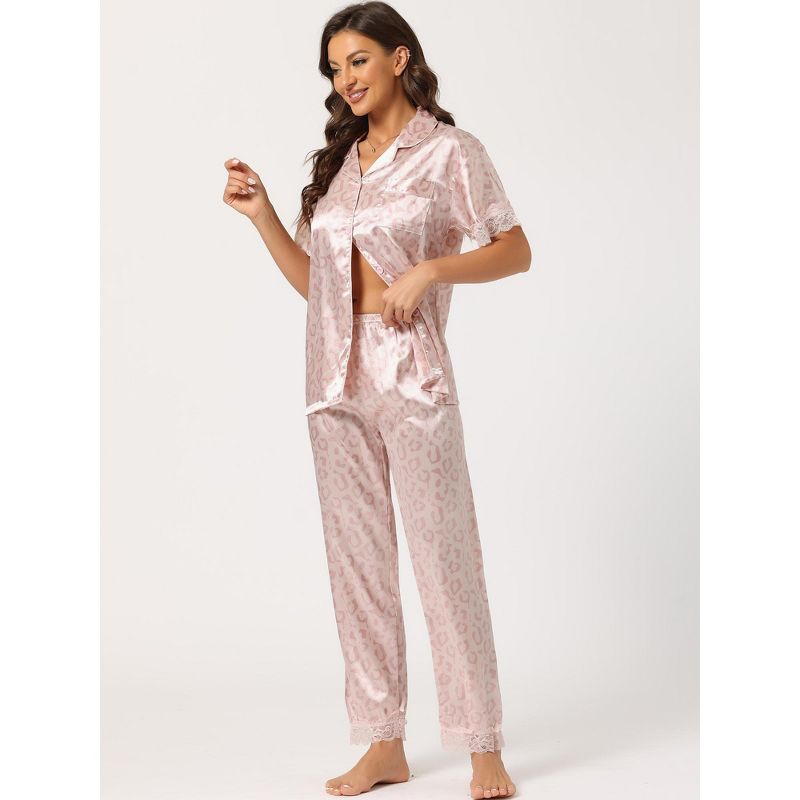 cheibear Women's Floral Short Sleeve Button Down Sleepwear with Pants 2 Pcs Pajama Set, 2 of 6