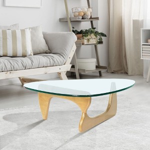 Sapphtopaz Modern Triangle Coffee Tables for Living Room with Glass Tabletop Simple Center Table with Irregular Wood Base Coffee Bar for Office - 1 of 4