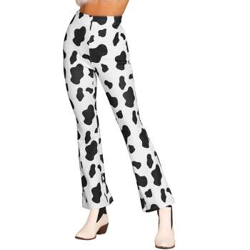 Allegra K Women's Cow Print High Waist Casual Flare Bell Bottom Stretch Long Pants