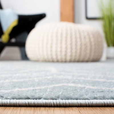 Ivory and Blue Geometric Square Synthetic Rug - 4' Hand-Knotted