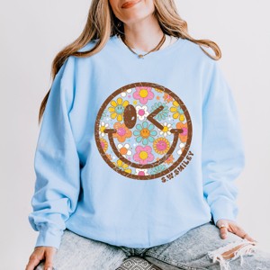 Simply Sage Market S.W.Smiley Groovy Floral Outline Lightweight Garment Dyed Sweatshirt - 1 of 4