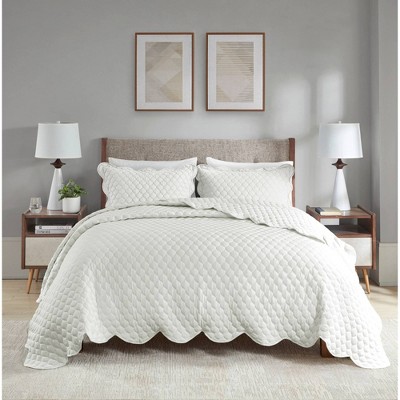 Ivory King Scalloped Edge Microfiber Quilt Set