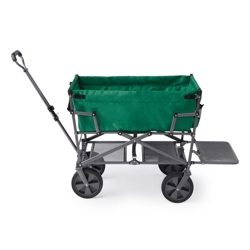 Mac Sports Double Decker Heavy Duty Steel Frame Collapsible Outdoor 150 Pound Capacity Yard Cart Utility Garden Wagon with Lower Storage Shelf, Green, 3 of 7