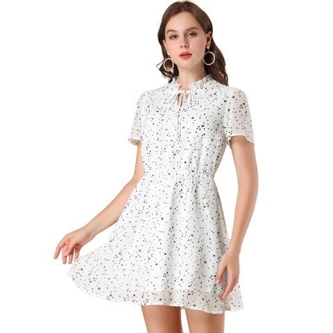 Женские платья INSPIRE CHIC Women's Tie Neck Flare Sleeve Stars Mini Dress White Large
