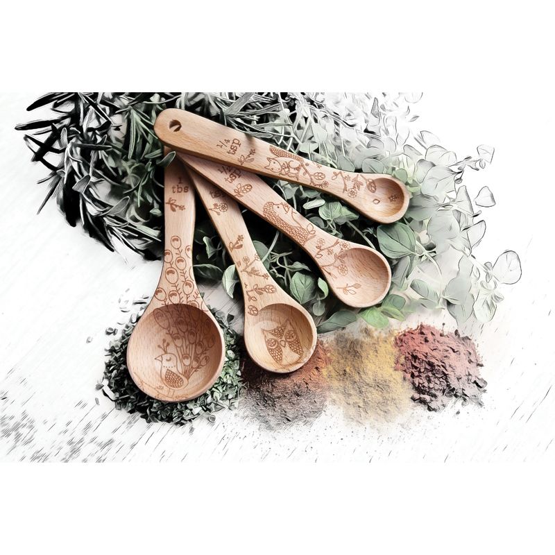 Talisman Designs Laser Etched Honey Bee Beechwood Measuring Spoons, Woodland Collection, Set of 4, 2 of 7