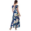 24seven Comfort Apparel Womens Navy Floral Print V Neck Empire Waist Cap Sleeve Maxi Dress - image 3 of 4