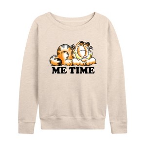 Women's - Garfield - Time Sketch Lightweight French Terry Wide Neck Long Sleeve Shirt - 1 of 4