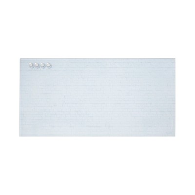 MessageStor 18in x 36in Magnetic Dry-Erase Glass Board and 4 Rare Earth Magnets - White Brick