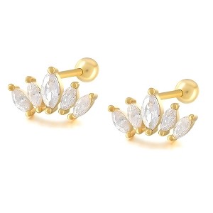 Marquise CZ Flat Back Earrings for Cartilage Helix Tragus Lobe 18g 6mm Post Sterling Silver 1 pair by Ginger Lyne - 1 of 4