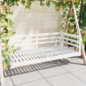 GDFStudio Frank Patio Acacia Wood Porch Swing Bed with 96 inch Hemp Ropes - 1 of 4