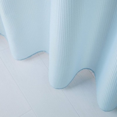 Sky Blue Waffle Weave Fabric Shower Curtain with Detachable Liner