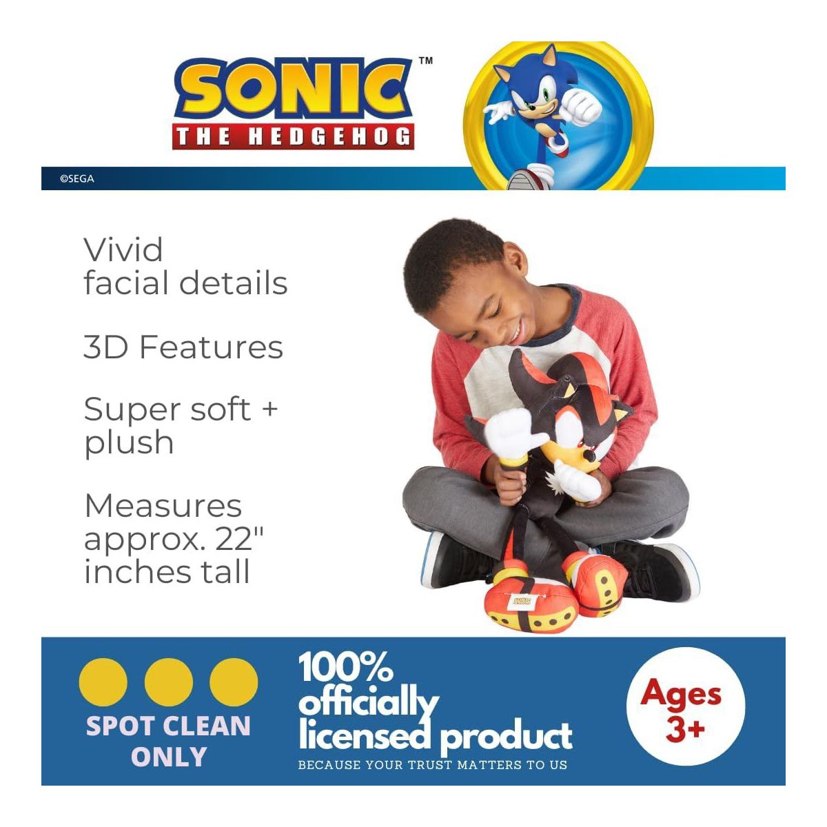 Sonic Shadow The Hedgehog Anime Plush Cuddle Pillow Buddy - thumbnail 4