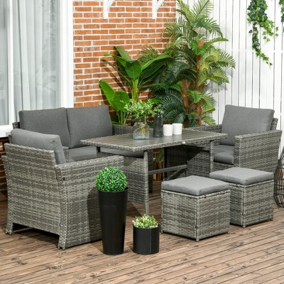 Mixed Gray PE Rattan 6-Piece Outdoor Dining Set with Cushions