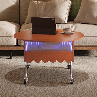 Damerin 27.6 Inch Metal Lift-Top Accent Coffee Table With Wheels,Drawer & Light
