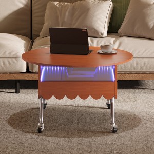 Damerin 27.6 Inch Metal Lift-Top Accent Coffee Table With Wheels,Drawer & Light - 1 of 4