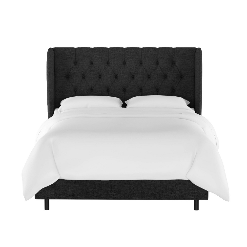 Photos - Bed Skyline Furniture California King Tufted Wingback  Black Linen