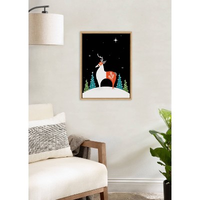 Season's Greetings Reindeer Framed Canvas Wall Art